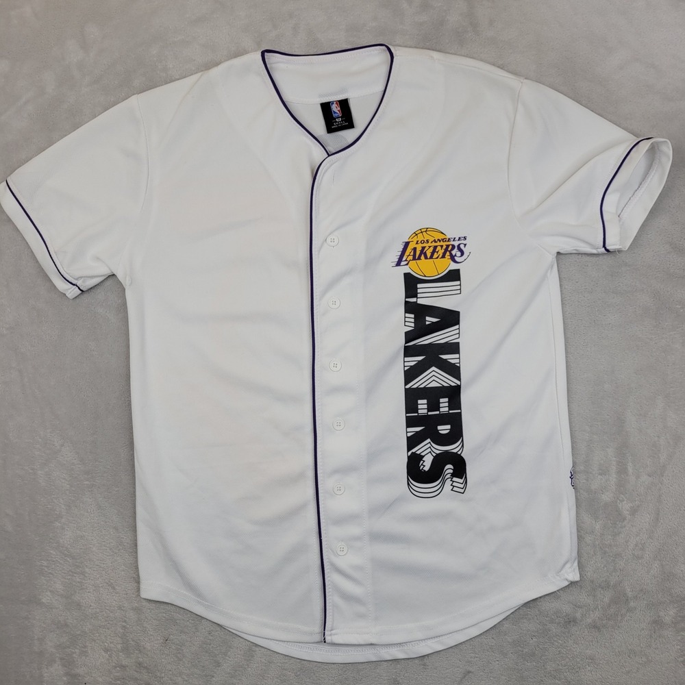 Los Angeles Lakers Shirt Mens Small White NBA Basketball Button Jersey Baseball